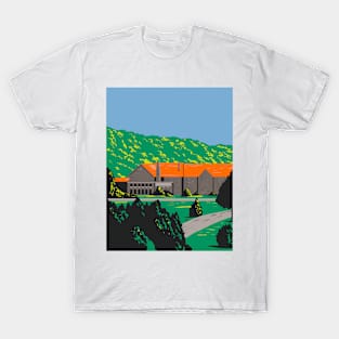 Stone Lodge with Red Roof and Trees in Front During Spring WPA Poster Art T-Shirt